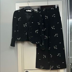 Zara Black Suit with White Floral Design
